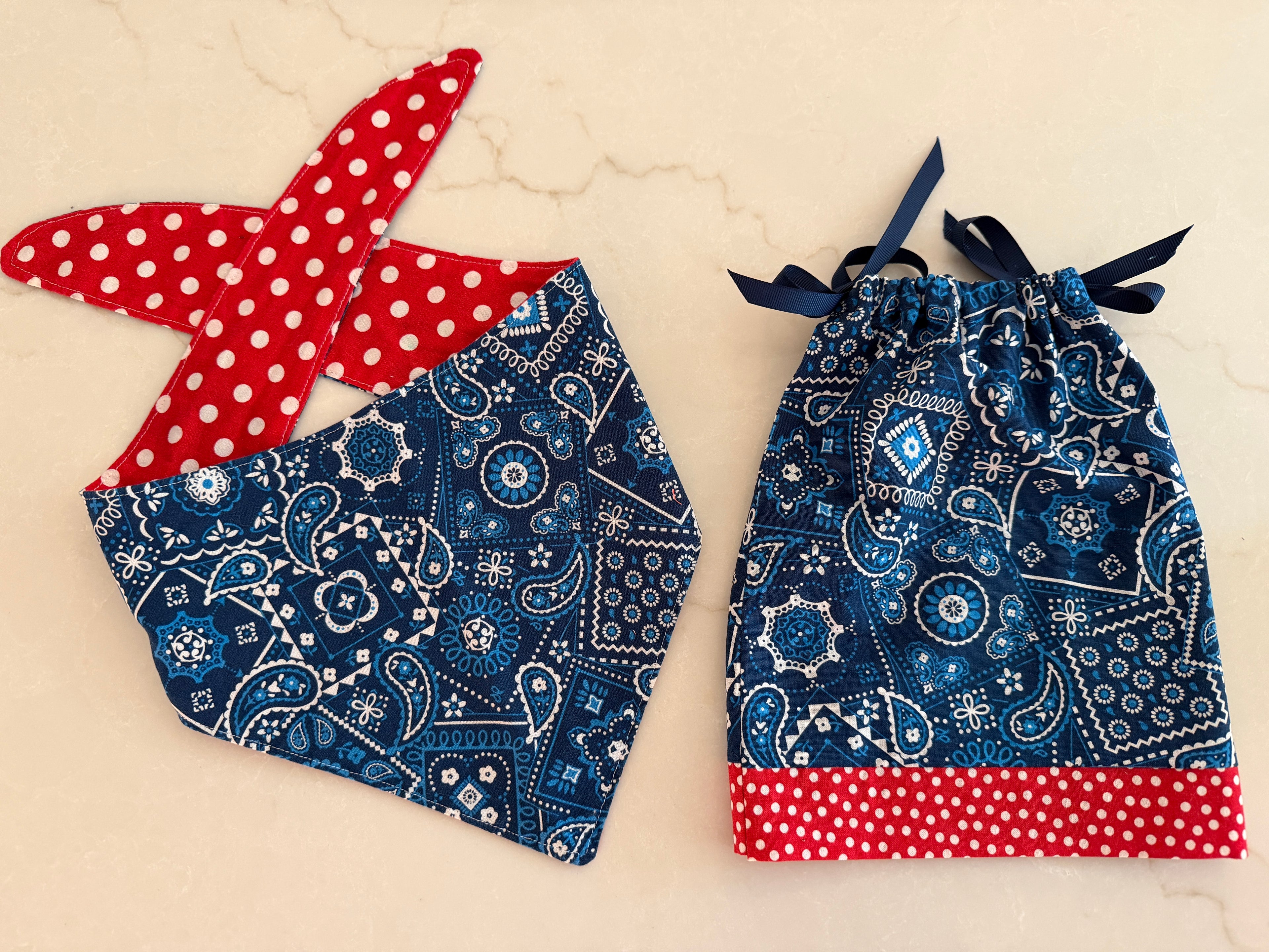 Summer Patriotic Matching Set (Large Dog Bandanna and Doll Dress)
