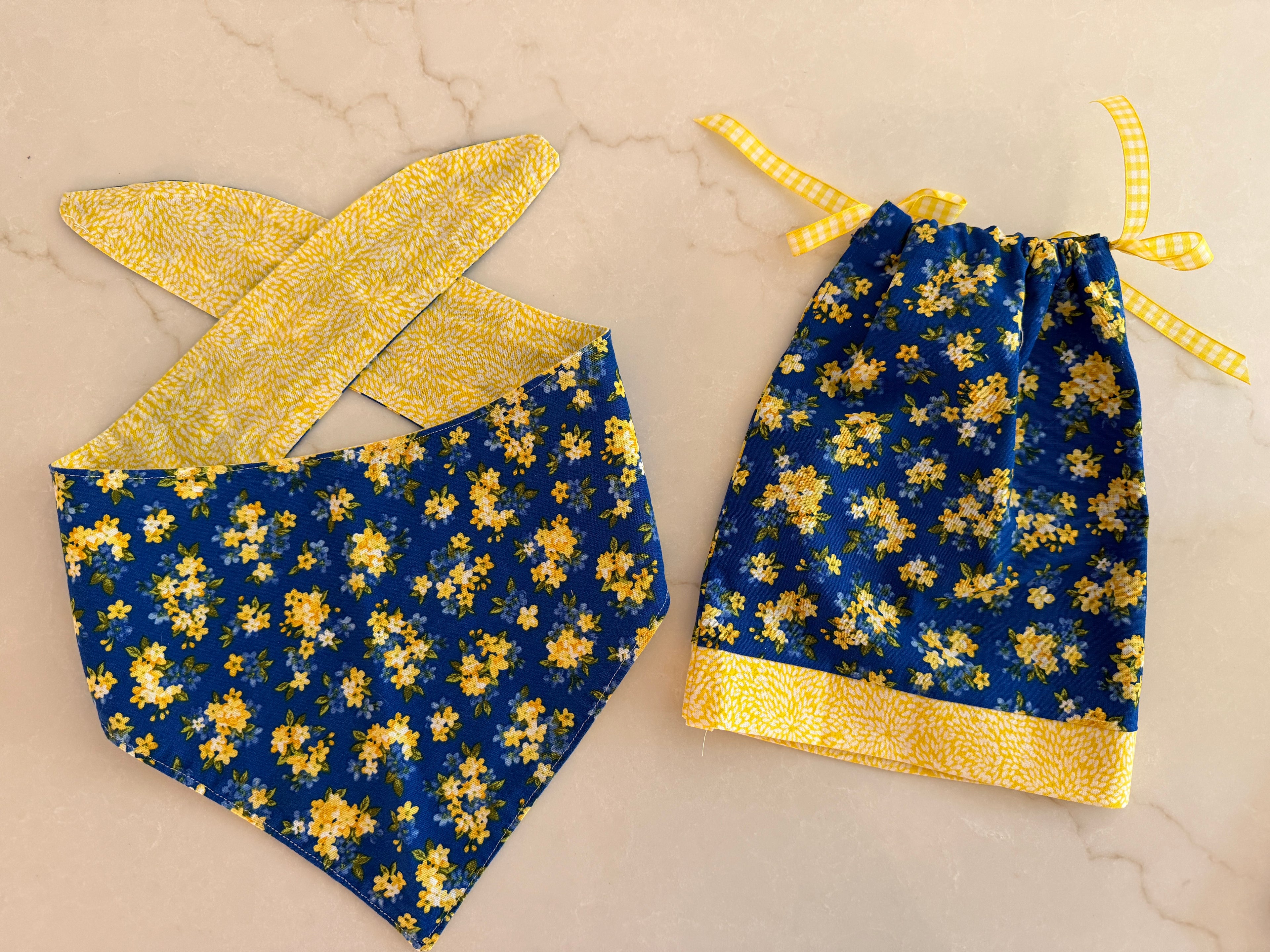 Sunny Bouquet Matching Set (Large Dog Bandanna and Doll Dress)