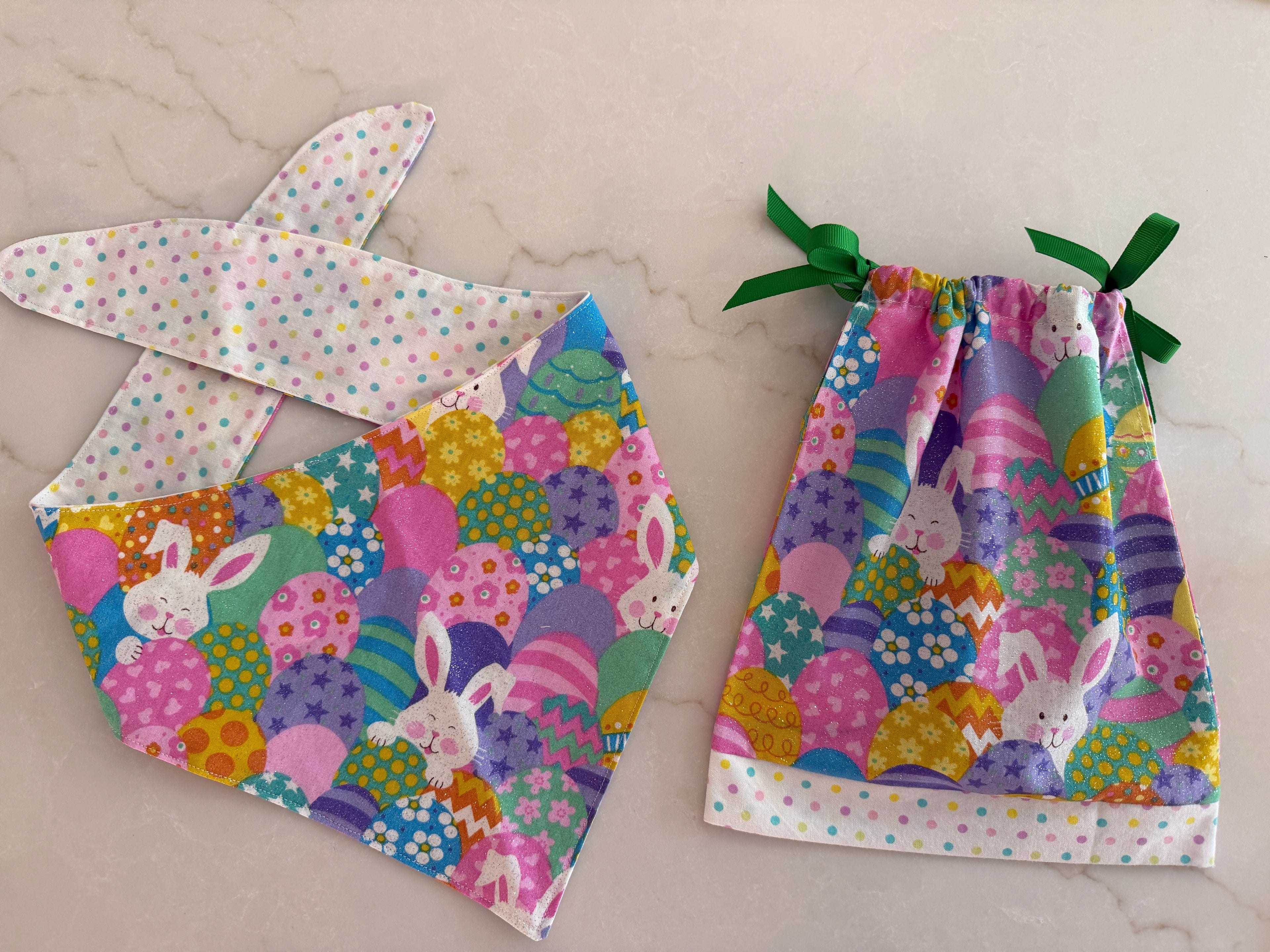 Peter Cottontail Matching Sets (Two Dog Bandanna Sizes Available with Doll Dress)