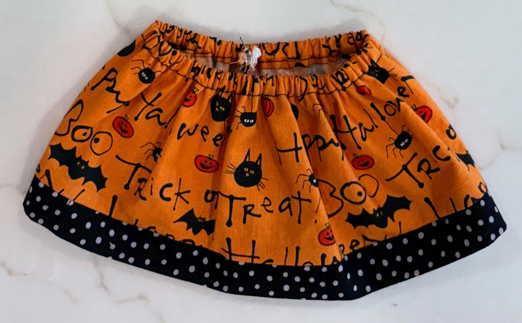 Trick-or-Treat Matching Set (Two Dog Bandanna Sizes Available with Doll Skirt)